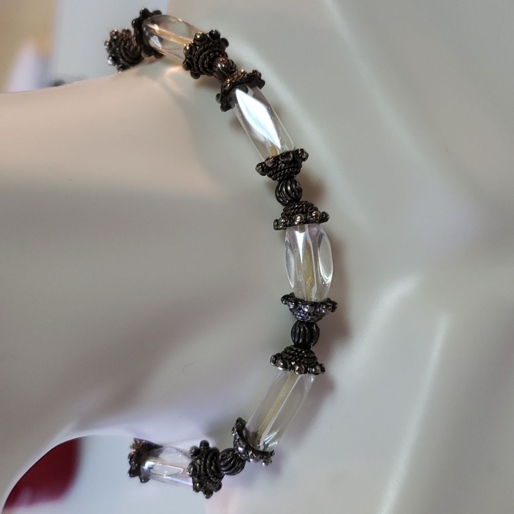 Vintage silver toned, clear crystal stone bracelet